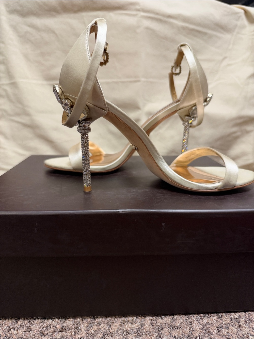 Badgley Mischka Champagne Satin Crystal-Stiletto Sandals